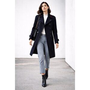 OPERATIONS NYC Black Wool Cashmere Military Peacoat Trench Coat Small USA Made